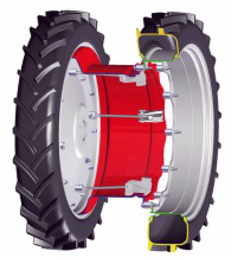 Возможна установка сдвоенных колес на комбайны, а также установка узких сдвоенных колес для обработки междурядных культур
