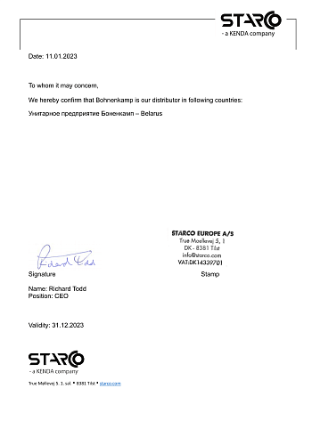 STARCO Distributor Certificate