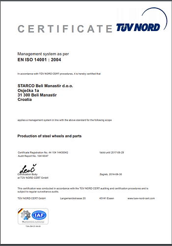 Система управления ISO 14001:2004 STARCO Beli Manastir  d.o.o.